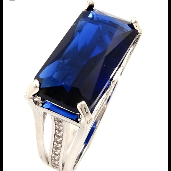 Savvy Cie Yewels Jewelry - Savvy Cie, Rhodium Plated Created Sapphire CZ Ring